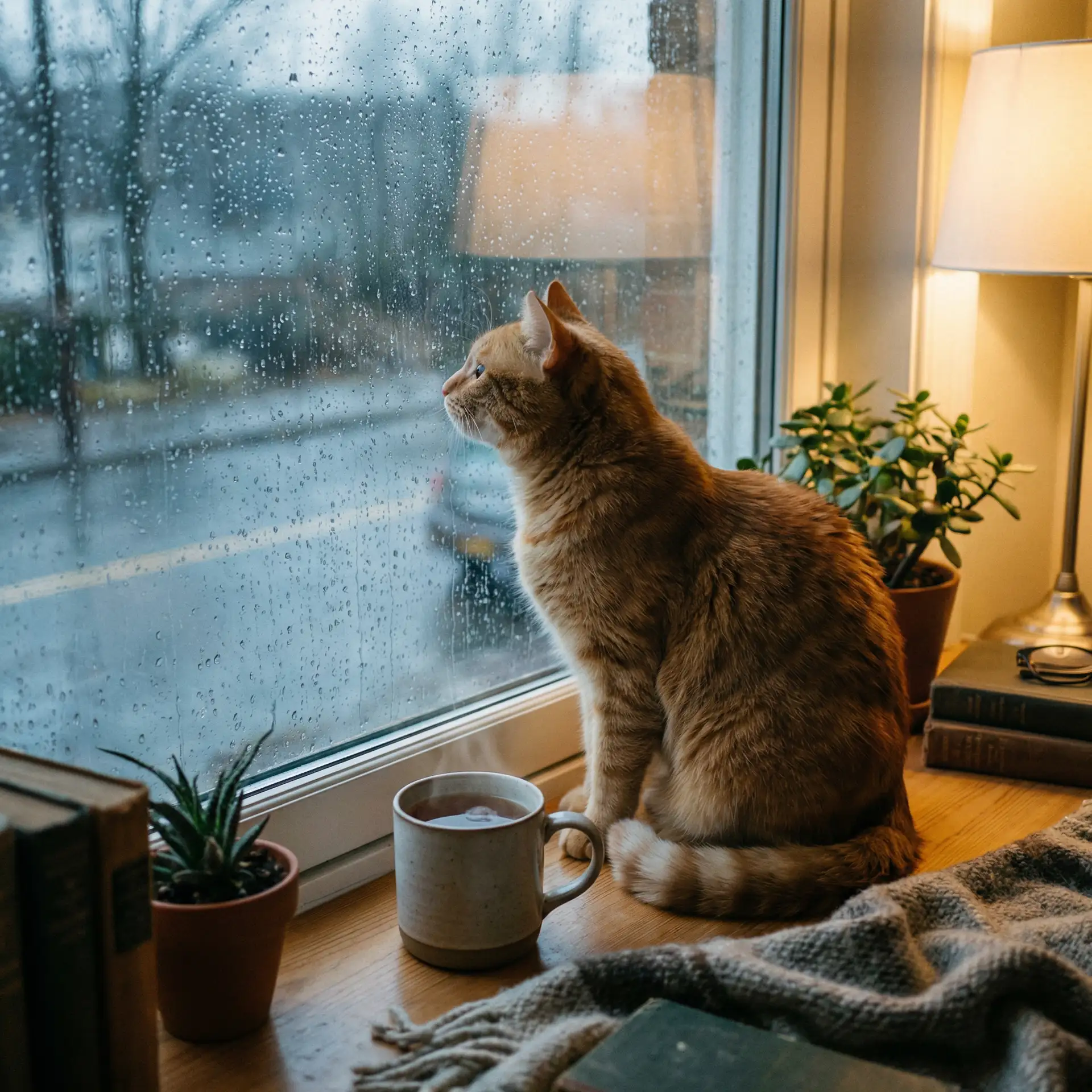 猫咪望着窗外的雨 - 住在我隔壁的甲方